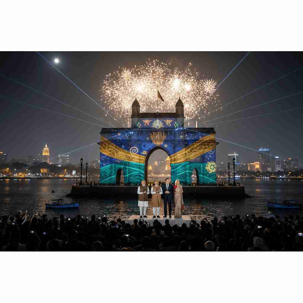 Modi & Macron Attend Mumbai Light Show 2026