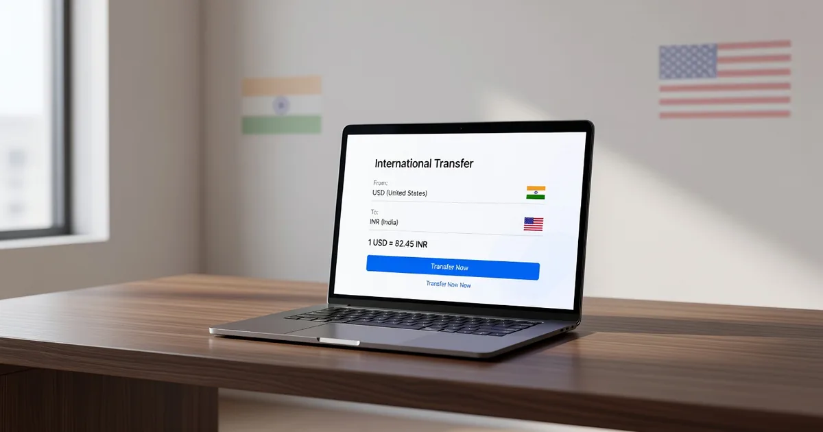 Laptop screen showing send money to India from USA 2026 transfer options